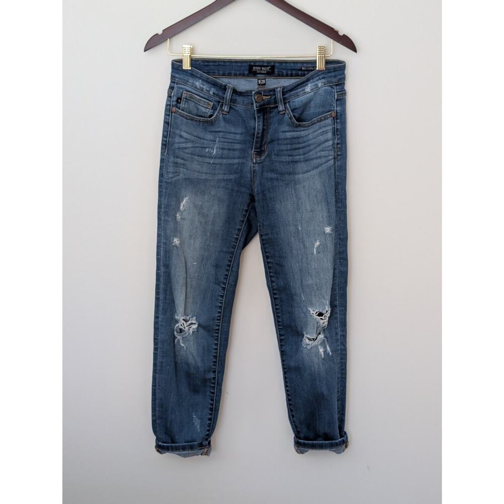 JUDY BLUE Relaxed Fit Distressed Boyfriend Jeans - Size 9/29 - JB8271DK - Picture 2 of 8